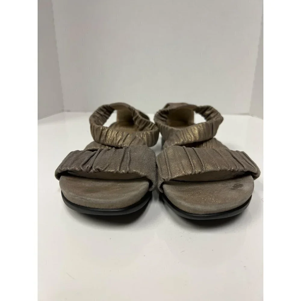 Eileen Fisher Gold Stretch Sandal Rubber Sole Shoes Women's Size 8